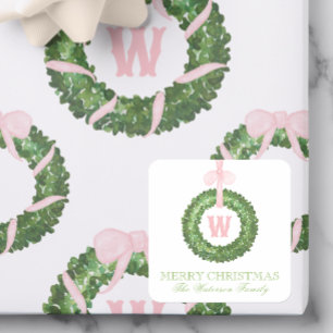 Sticker Carré Ceinture rose Bois de Noël Monogramme Boîtier de c