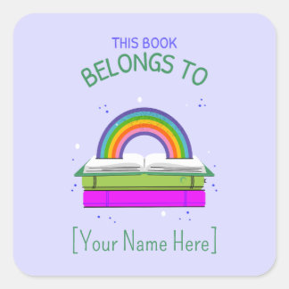 Sticker Carré Cela appartient à Bookplaques Rainbow Book Étiquet