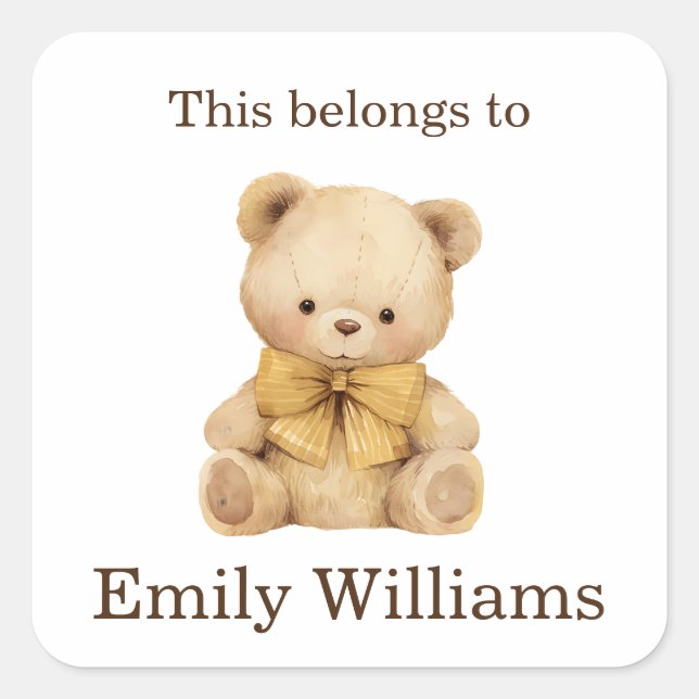 Sticker Carré Cela appartient à Custom Back to School Teddy Bear (Devant)