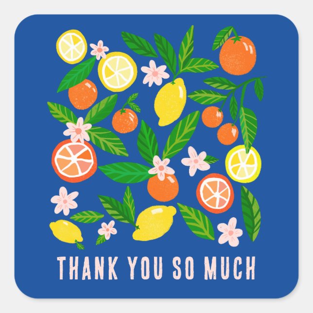Sticker Carré Célébration Citrus BABY SHOWER personnalisé Merci (Devant)