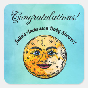 Sticker Carré Célébration du Baby shower de la Lune