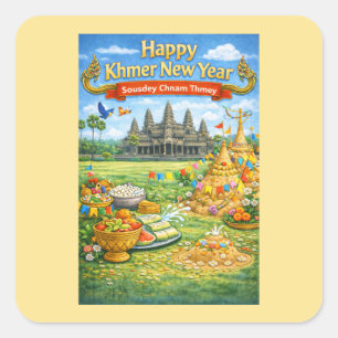 Sticker Carré Célébration du Nouvel An khmer-Sousdey Chnam Thmey