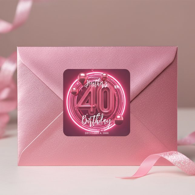Sticker Carré Célébration vibrante d'anniversaire 40 ans rose né (Créateur téléchargé)