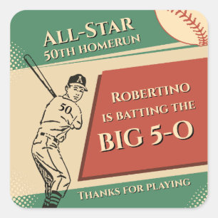 Sticker Carré Célébration Vintage All Star Baseball Hommes 50e A