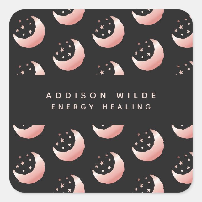 Sticker Carré Céleste Rose or Croissant Lune étoiles Motif (Devant)