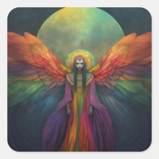 Sticker Carré Celestial Rainbow Goddess Angel Spirit Guide Art (Devant)