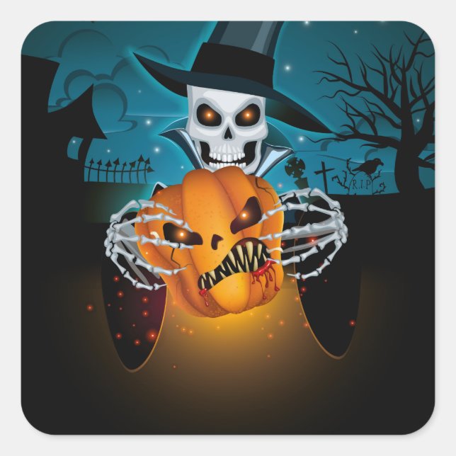 Sticker Carré Cementerie d'Halloween sombre (Devant)