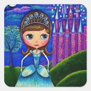 Sticker Carré Cendrillon à la robe de boule de diadème de