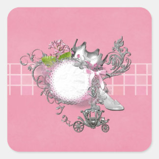 Sticker Carré Cendrillon Chaussure en verre Porte Ajouter TEXTE