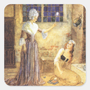 Sticker Carré Cendrillon de conte de fée vintage avec Fairy Gomè