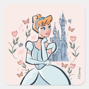 Sticker Carré Cendrillon et Château Badge stylisé