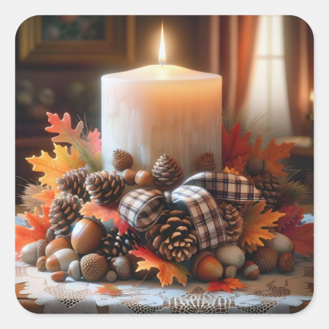 Sticker Carré Centerpiece de bougie de Thanksgiving (Devant)