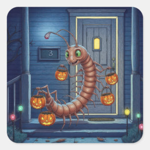 Sticker Carré Centipède d'Halloween demandeur de friandises