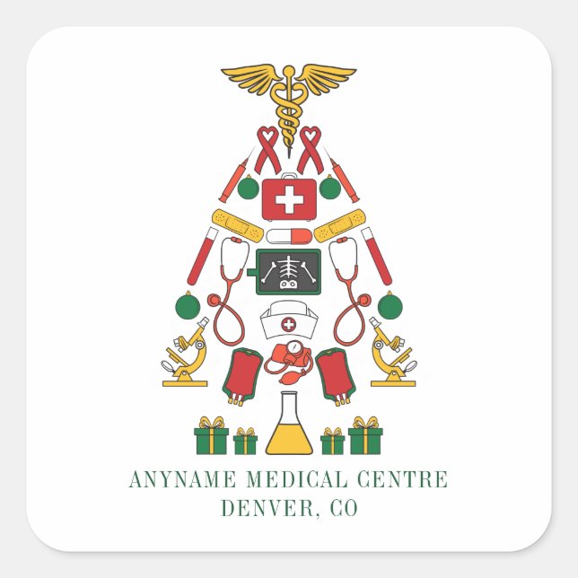 Sticker Carré Centre Médicale de Noël Médecins et infirmières (Devant)