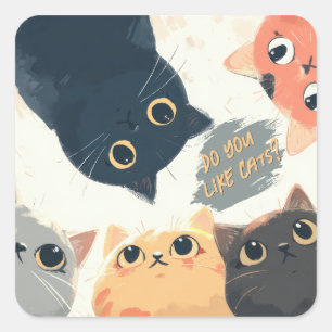 Sticker Carré Cercle des chats mignons – Illustration de chat ka