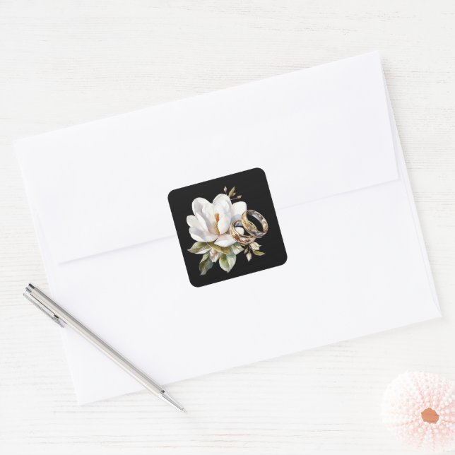 Sticker Carré Cercles Mariages Magnolia Noir (Enveloppe)