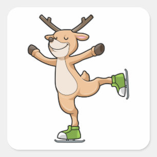 Sticker Carré Cerf au patinage sur glace avec patins sur glace