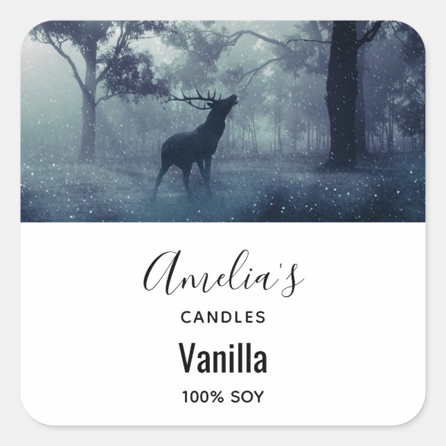 Sticker Carré Cerf avec Antlers dans une forêt - Bougies (Devant)