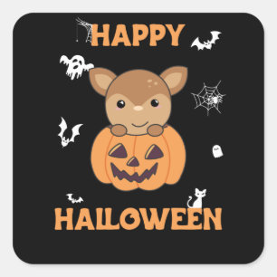 Sticker Carré Cerf En Citrouille Sweet Deer Happy Halloween