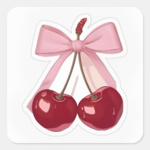 STICKER CARRÉ CERISE AVEC RUBAN