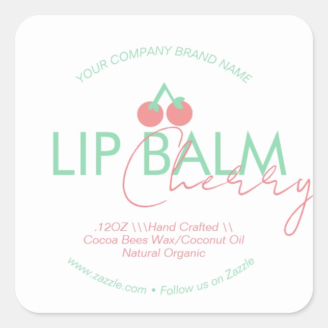 Sticker Carré Cerise Lèvres Balm Scrub Business Packaging (Devant)