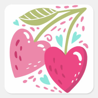 Sticker Carré Cerises cardiaques