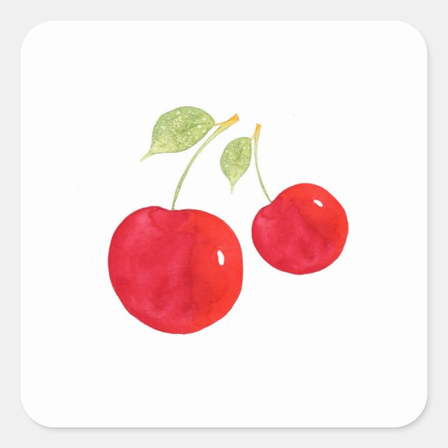 Sticker Carré Cerises d'aquarelle (Devant)