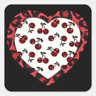 Sticker Carré Cerises RAB Imprimé Léopard Cœur Rockabilly