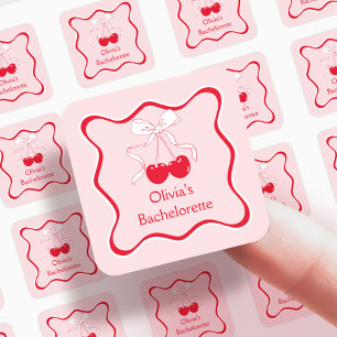 Sticker Carré Cerisier à bow rouge et rose en haut Favoriser