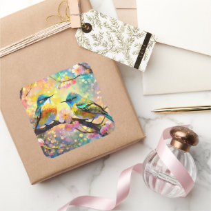 Sticker Carré Cerisier Imaginaire Sunrise Songbirds