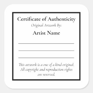 Sticker Carré Certificat d'authenticité personnalisable