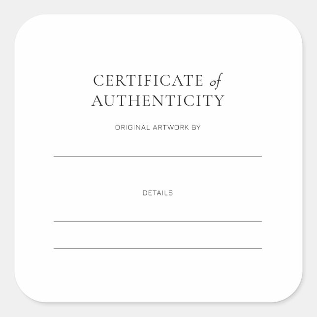Sticker Carré Certificat d'authenticité pour l'oeuvre (Devant)
