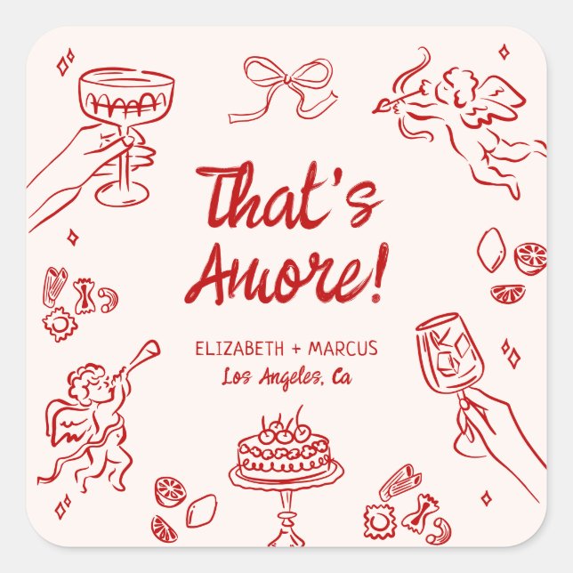 Sticker Carré C'est Amore ! Fiançailles italien rouge (Devant)
