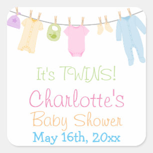 Sticker Carré C'est des JUMEAUX ! Petite partie de baby shower