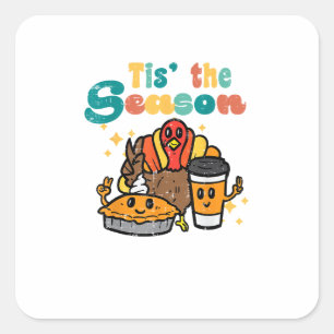 Sticker Carré C'est la saison dinde café rétro Thanksgiving Fa