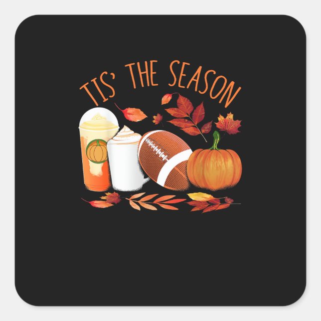 Sticker Carré C'Est La Saison Football Citrouille Thanksgiving A (Devant)