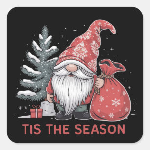Sticker Carré C'est la saison Gnome Noël Vacances Hiver