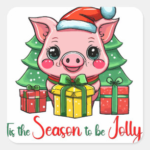 Sticker Carré C'est la saison pour être joyeux Père Noël Pig