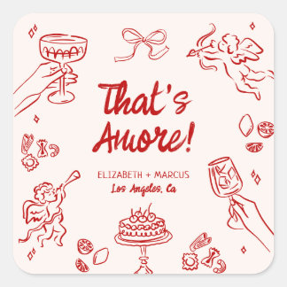 Sticker Carré C'est l'amour! Fiançailles rouges à l'italienne