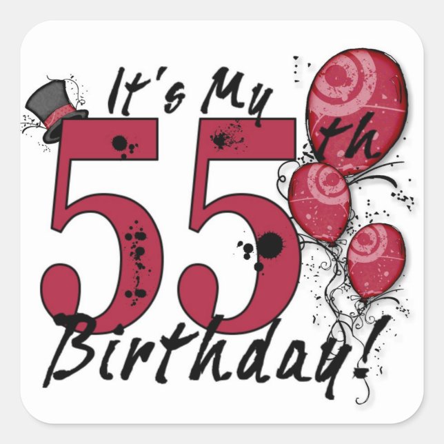 Sticker Carré C'est mon 55e anniversaire de ballons-ballons (Devant)
