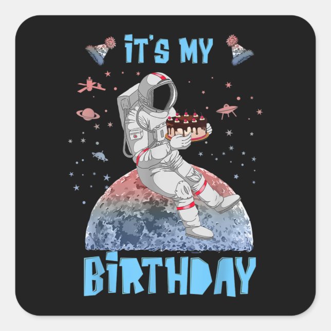 Sticker Carré C'est mon anniversaire Astronaut Jeunes enfants de (Devant)