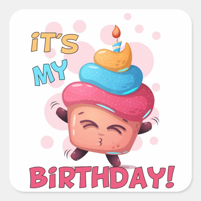 Sticker Carré C'est mon Cupcake d'anniversaire (Devant)