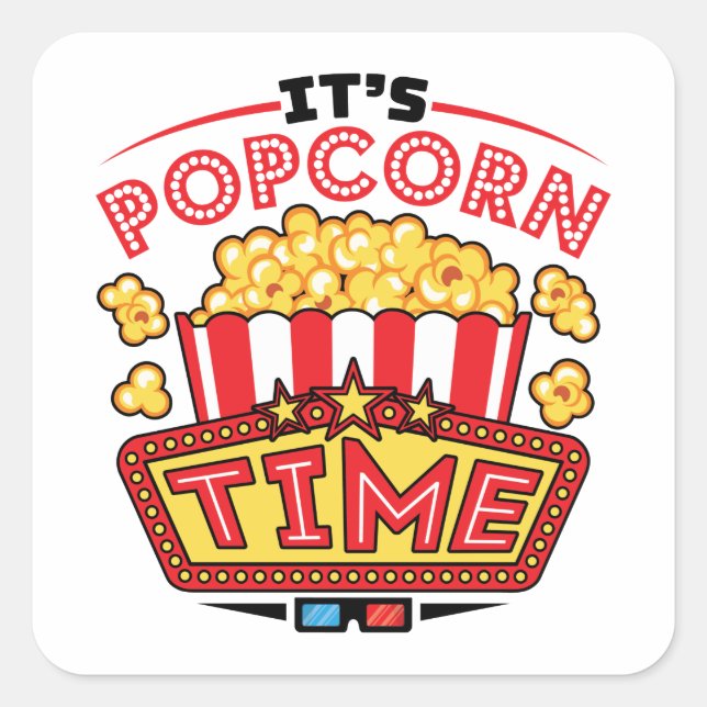 Sticker Carré C'est Popcorn Time Movie Cinema Lover (Devant)