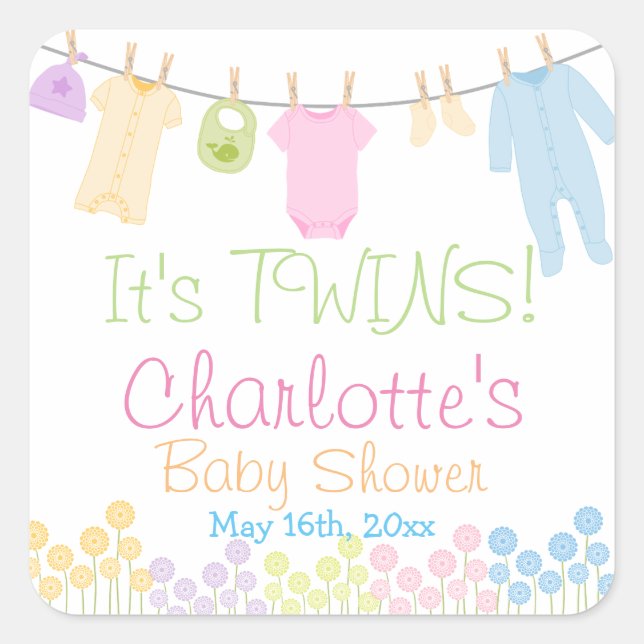 Sticker Carré C'est TWINS ! Fête du Baby shower des petits vêtem (Devant)