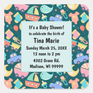 Sticker Carré C'est un Baby shower coloré foncé Enregistrer la d