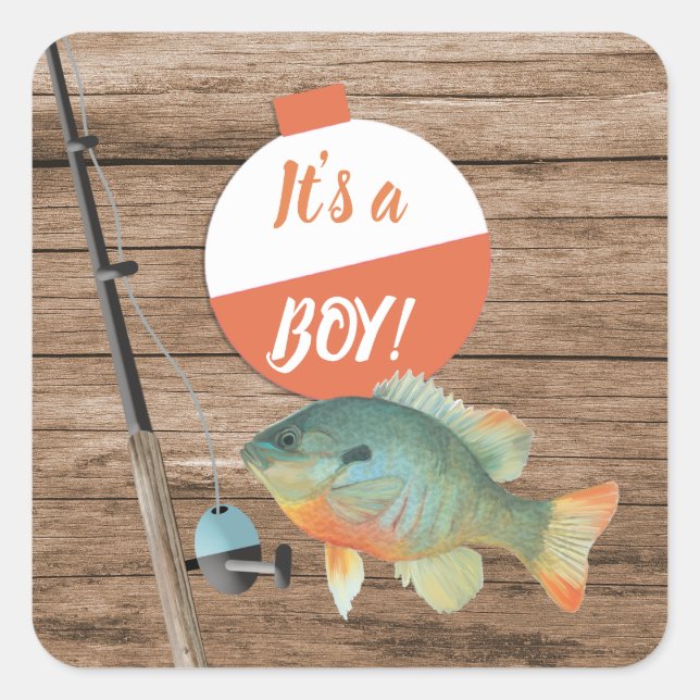 Sticker Carré C'est un Baby shower de pêche pour garçons (Devant)