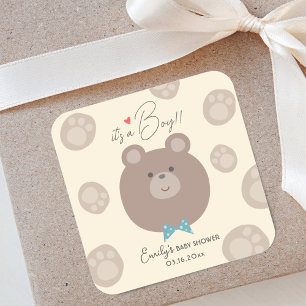 Sticker Carré C'est un Baby shower d'ours en peluche Brown