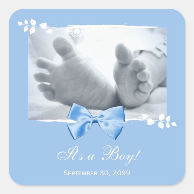 Sticker Carré C'est un Baby shower garçon Elegant Faire-part de  (Devant)