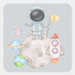 Sticker Carré C'est un garçon Baby shower de garçon spatial