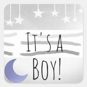 Sticker Carré C'est un garçon Blue Grey Moon et Stars